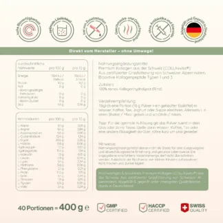Grass-Fed Collagen зі Швейцарії від альпійської великої рогатої худоби — 400 г